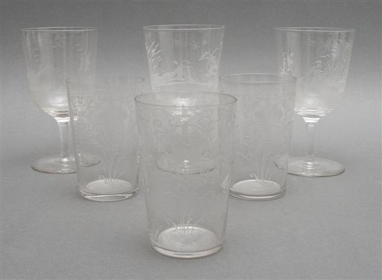 A Set of Three Engraved Glass Goblets