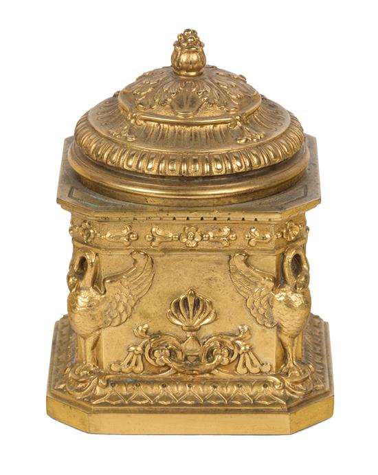 A French Neoclassical Style Gilt Bronze Inkwell 19th century
