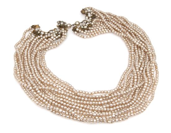 A Miriam Haskell Multistrand Pearl Necklace. Stamped: Miriam Haskell.
