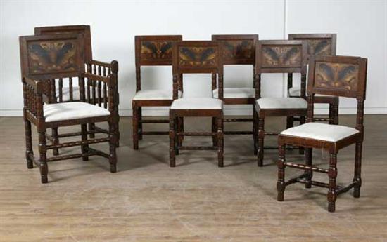 A Set of 8 Swedish Allmoge Painted Dining Chairs