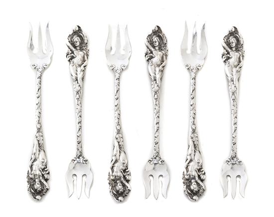 A Set of Six American Silver Oyster Forks