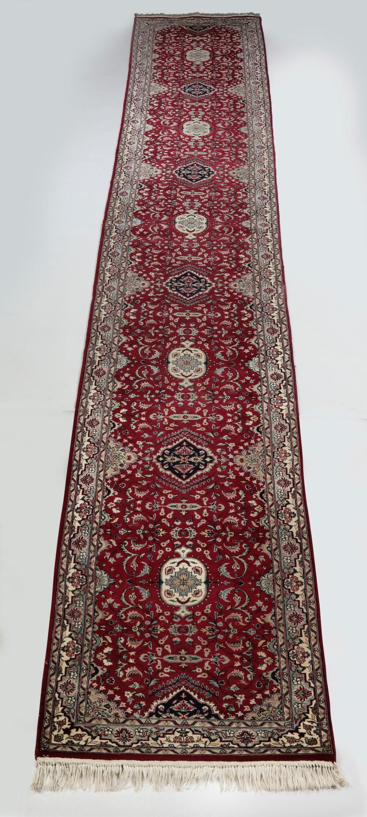 Hand knotted Pakistani wool runner, 19' long