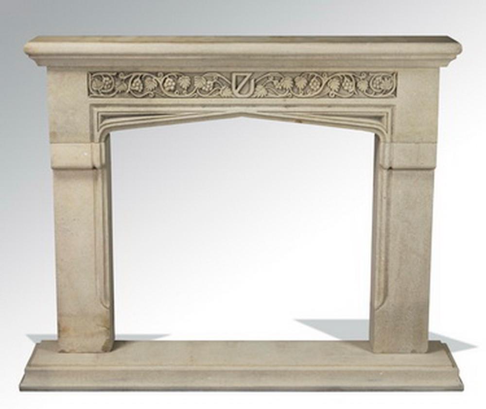 Gothic Revival style carved limestone mantel