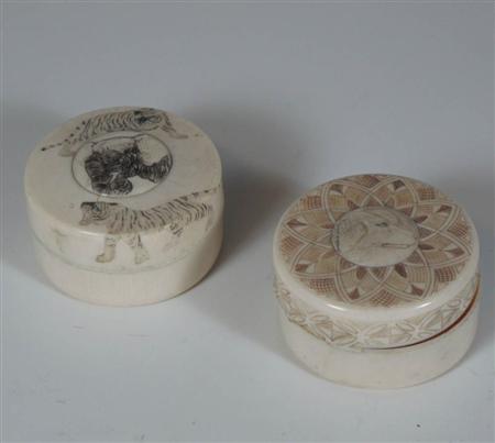 Two Japanese ivory boxes, Meiji Period