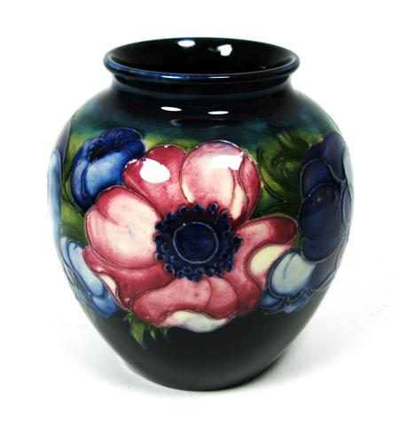MOORCROFT POTTERY, 'ANEMONES' PATTERN OVOID EARTHENWARE VASE, 1940S