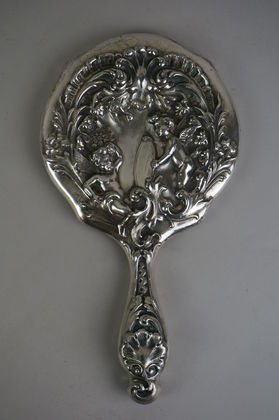 Antique Art Nouveau Cherub Silverplate Vanity Mirror