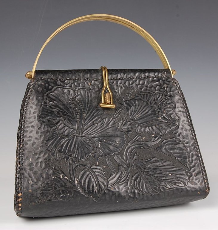 VINTAGE TOOLED LEATHER HANDBAG
