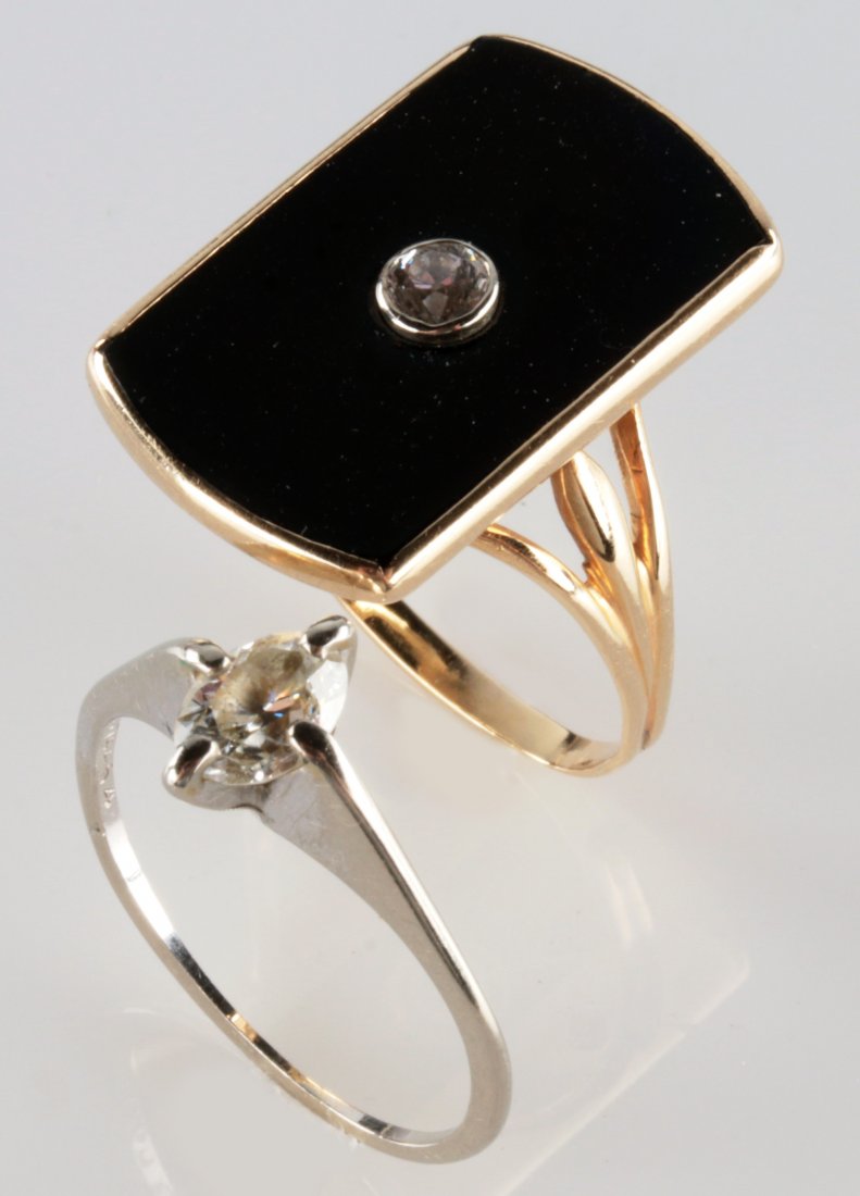 TWO 14K GOLD AND DIAMOND RINGS