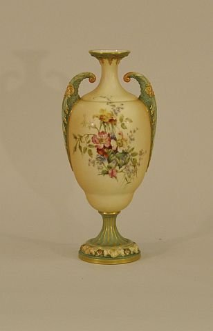 Royal Worcester two handled vase with hand painted