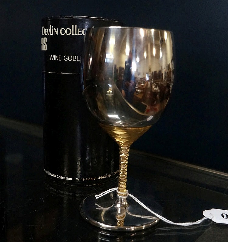 Stuart Devlin EP & gilded wine goblet in original cardboard case