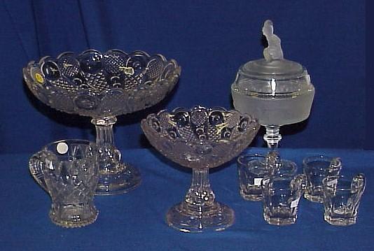 Two "Horn of Plenty" pattern glass compotes (possibly Sandwich)