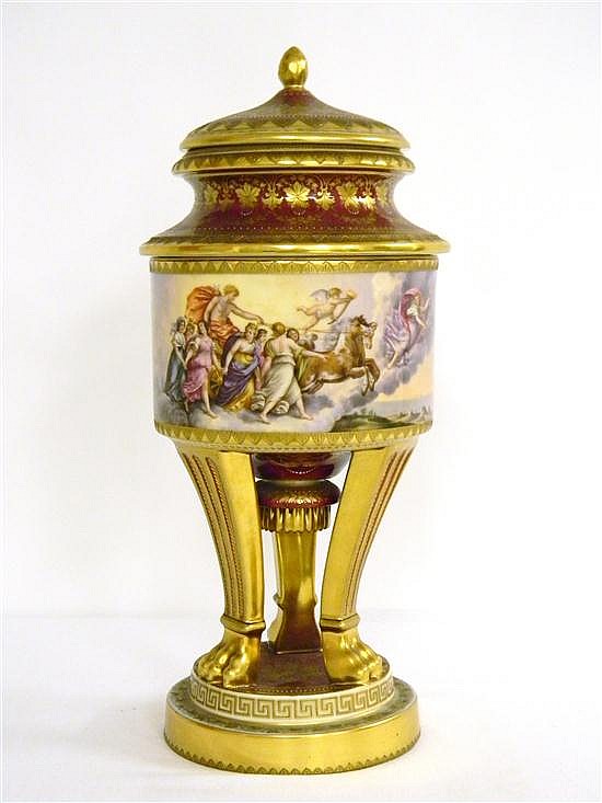 Royal Vienna hand painted covered urn garniture