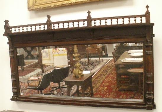 299: VICTORIAN CARVED WALNUT OVER-MANTLE MIRROR