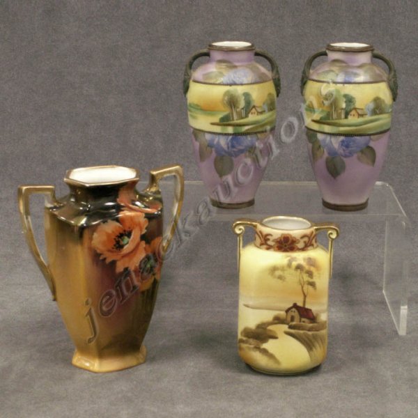 346: LOT (4) HAND PAINTED NIPPON PORCELAIN VASES