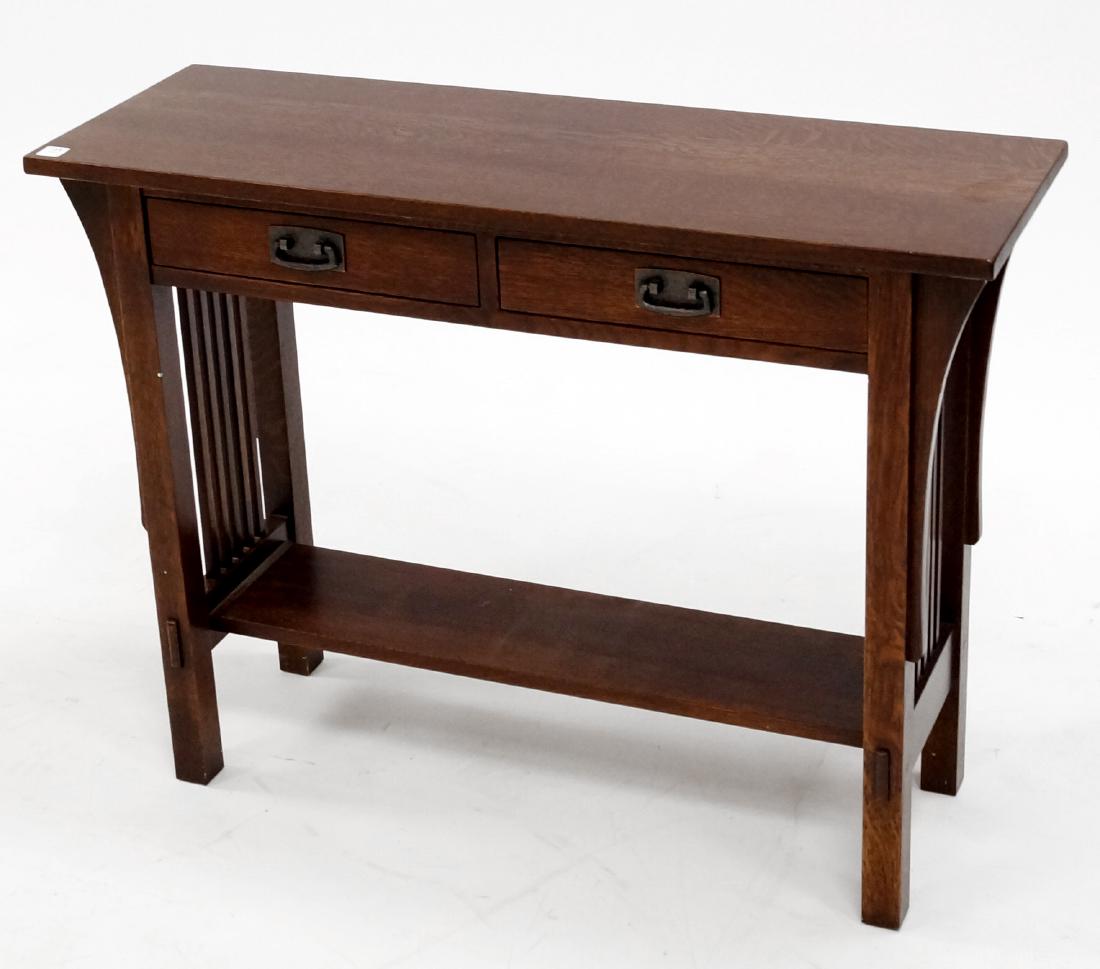 STICKLEY ARTS AND CRAFTS OAK CONSOLE TABLE, SIGNED.