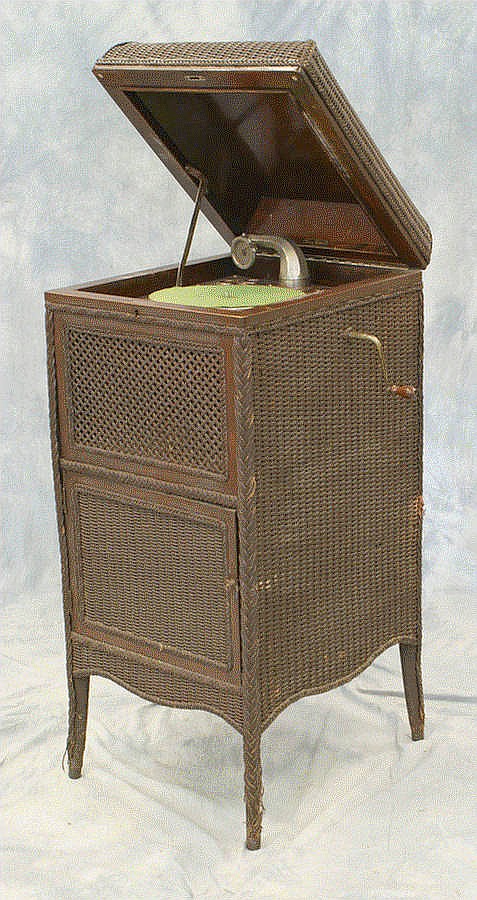 Heywood-Wakefield wicker upright Victrola