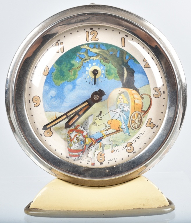 FRENCH DEAU ANIMATED DONKEY CART CLOCK, VINTAGE