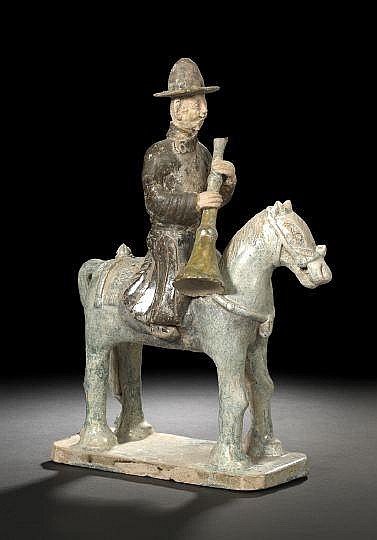 Chinese Glazed Pottery Equestrian Tomb Figure