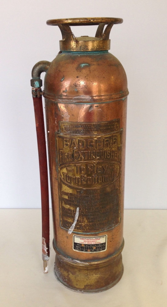 Vintage copper & brass Badgers Fire Extinguisher.