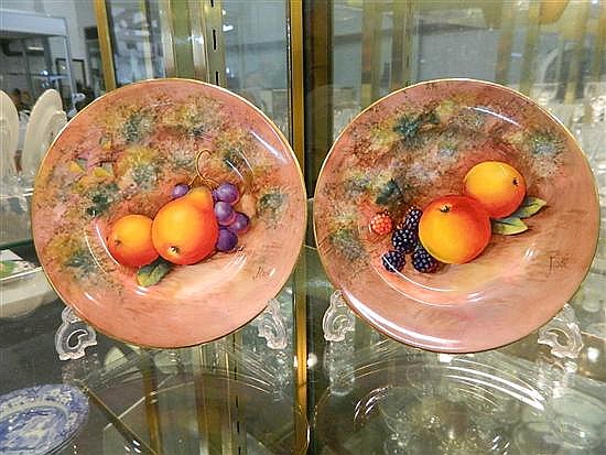 Two Royal Worcester hand painted fruit plates signed J. Cook