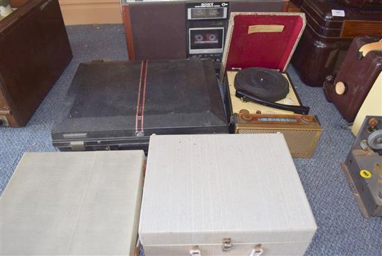 Assorted portable record players, cassette player and records serial number n/a;