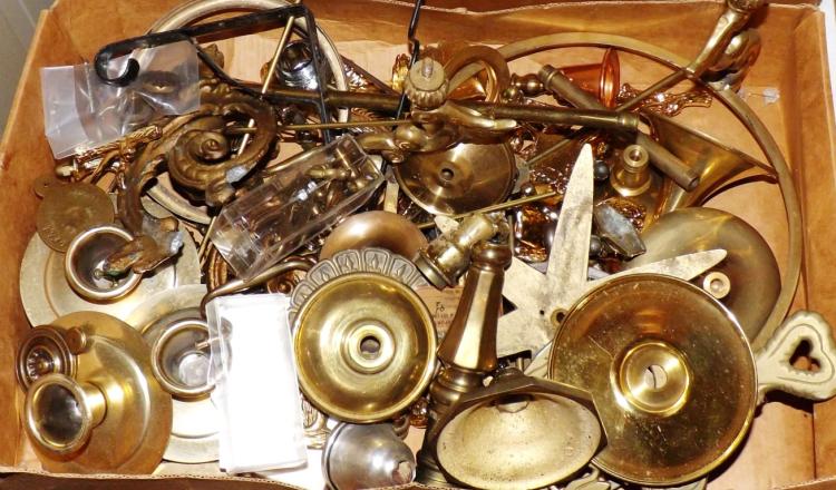 Box Lot- Assorted Brass Lamp Parts