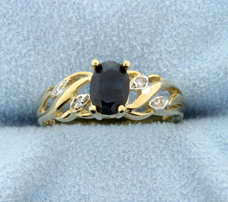 Sapphire & Diamond 10k Yellow Gold Ring