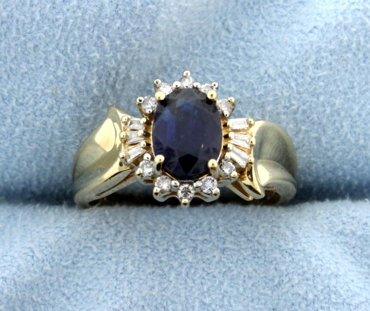 Sapphire & Diamond 10k Yellow Gold Diamond Ring