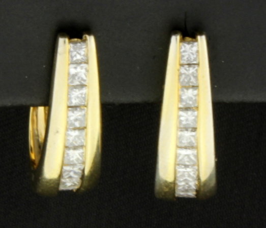 1 Carat 14K Princess Cut Diamond Hoop Earrings