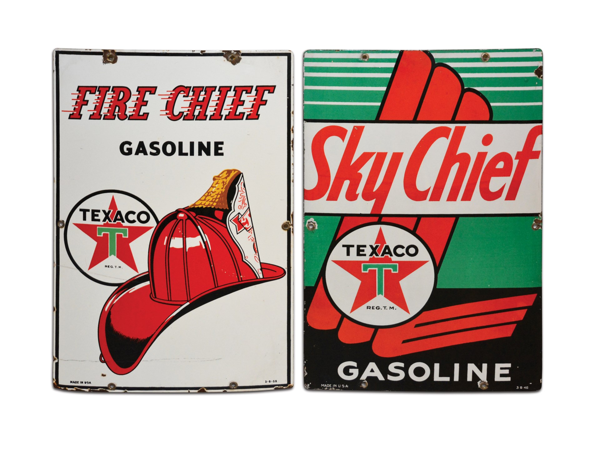Texaco Fire Chief and Texaco Sky Chief Porcelain Signs