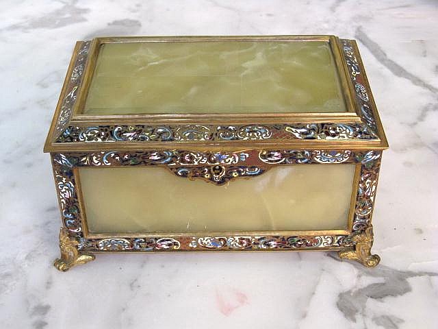 BRONZE CLOISONNE & ONYX HINGED BOX