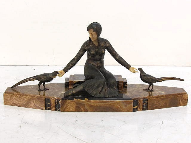 ART DECO SPELTER & ONYX SCULPTURE