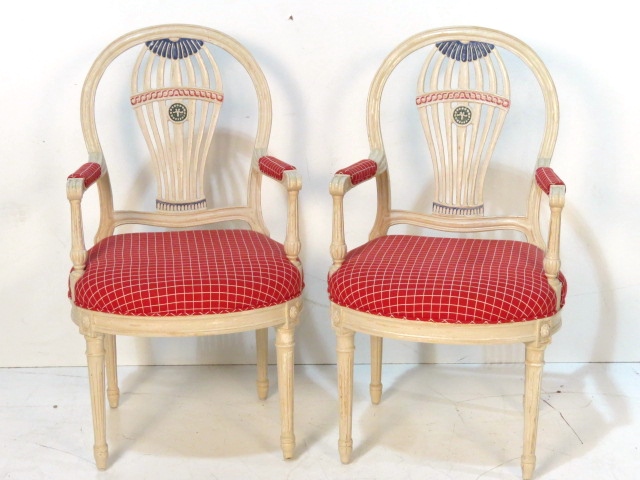 Pair LOUIS XVI STYLE PAINTED ARMCHAIRS