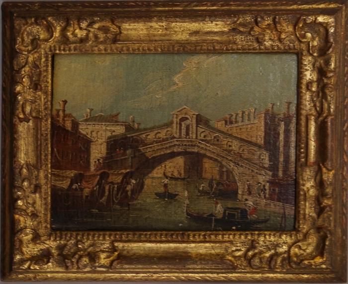 Manner of Francesco Guardi, 20th century- The Rialto, Venice; oil