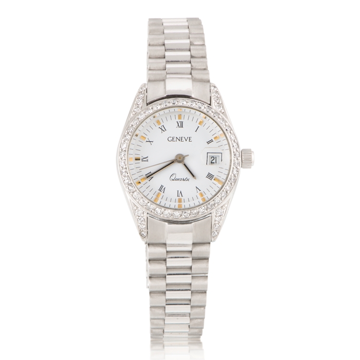 14K Unisex White Gold 0.97ct Diamond Watch