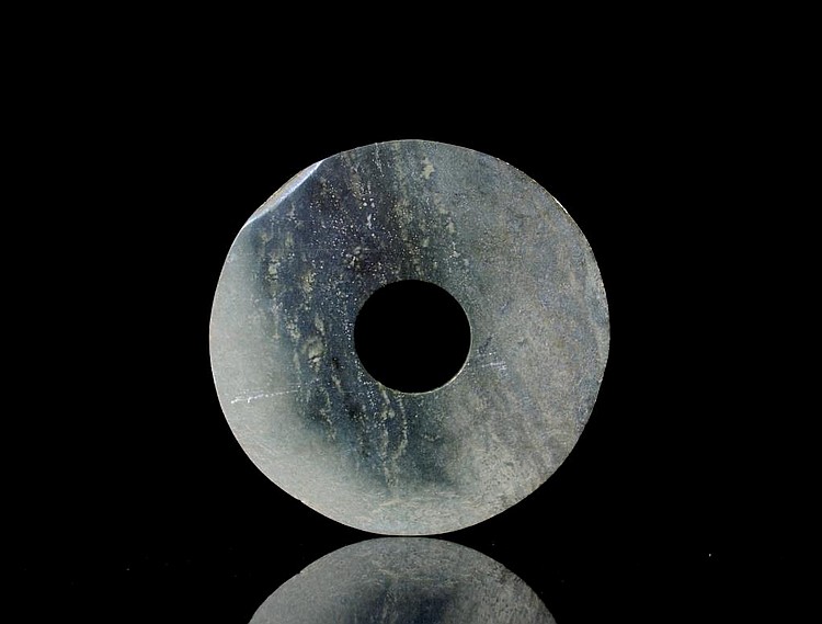CHINESE LARGE NEOLITHIC GREEN JADE DISC, BI