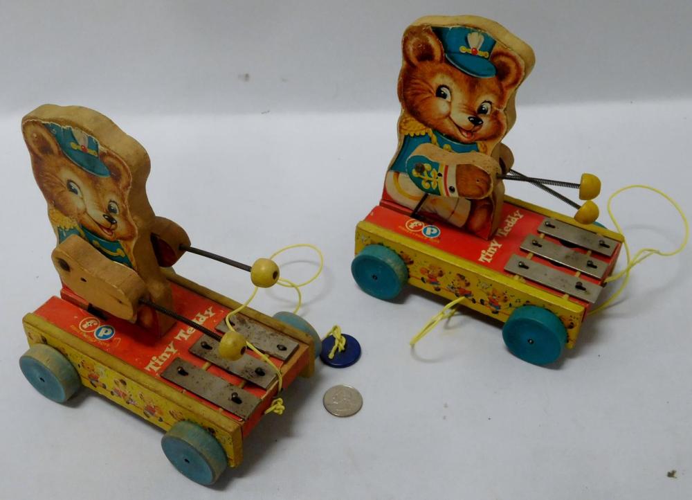 Vintage 1960's Lot of 2 Tiny Teddy 635 Fisher Price Xylophone Pull Toy