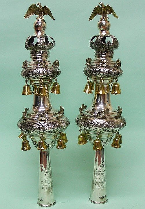 Sterling Silver Torah Finials Rimonim London 1909