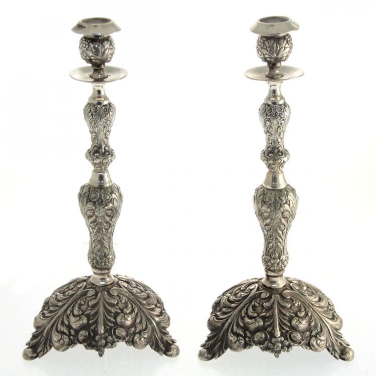 Large Pair Of Silver Candlesticks, Spain, 1940s.