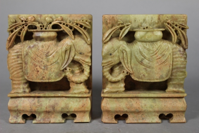 Pair Of Chinese Soapstone Carved Bookends