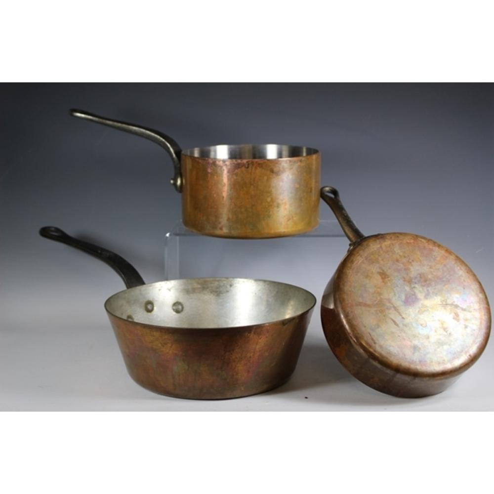 Three Copper French Cookware Pans