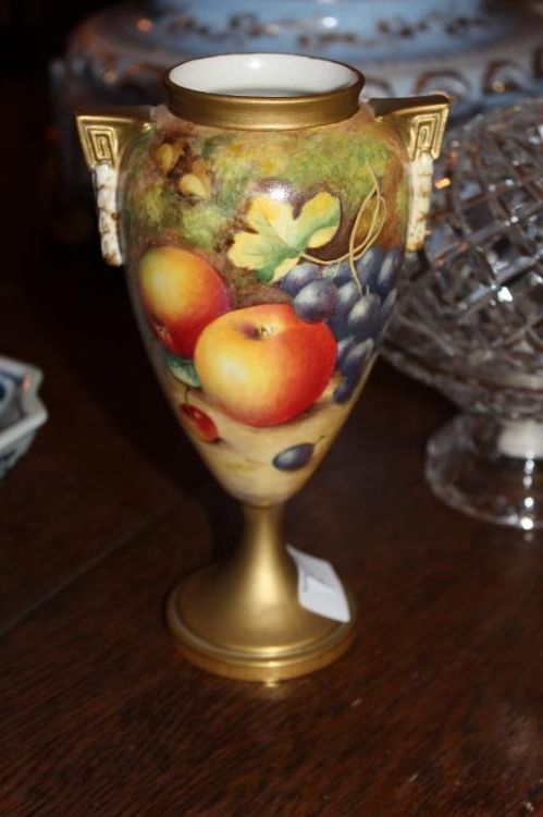 Royal Worcester Hand Painted Double Handled Vase Signed...