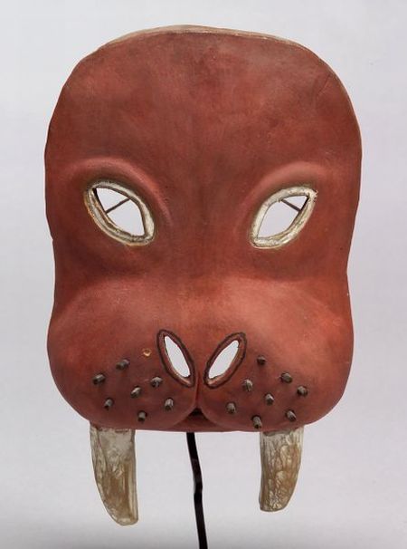 Inuit Polychrome Carved Wood Mask