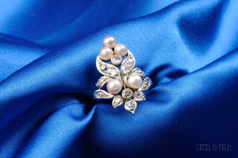 Edwardian Diamond and Pearl Ring, Marcus & Co.