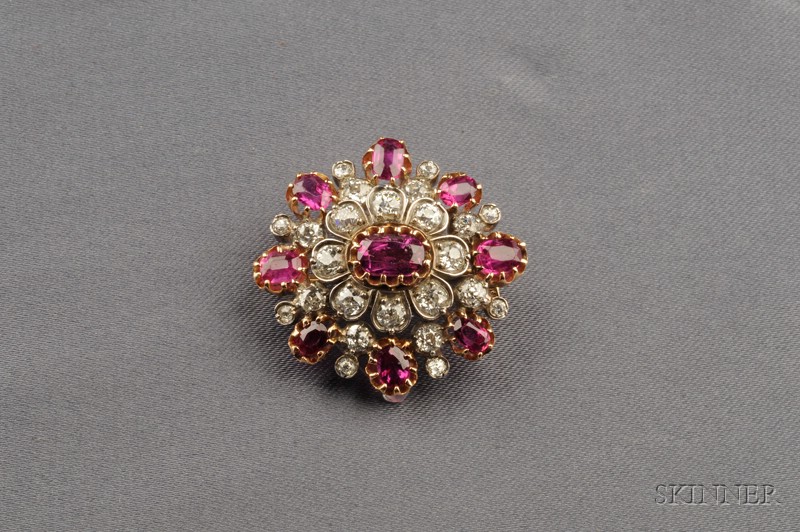 Antique Ruby and Diamond Brooch
