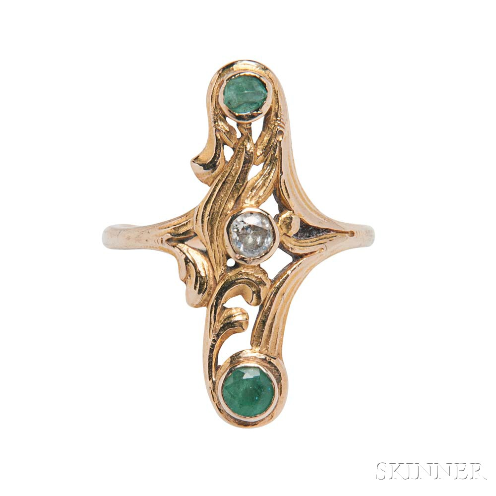 14kt Gold, Emerald, and Diamond Ring