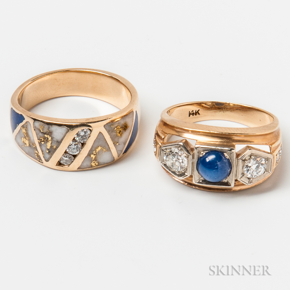 Two 14kt Gold and Diamond Rings