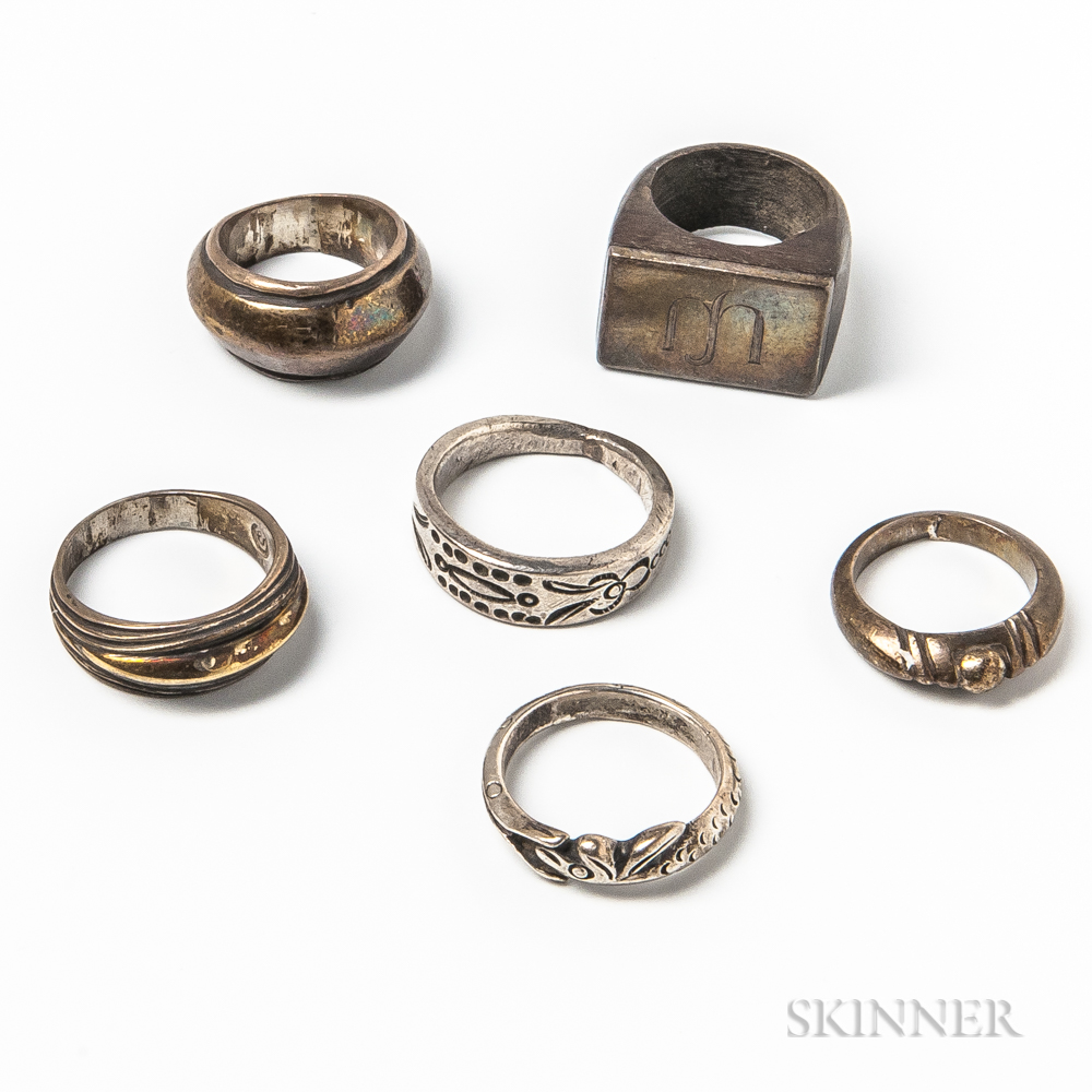 Six Mexican Silver Rings