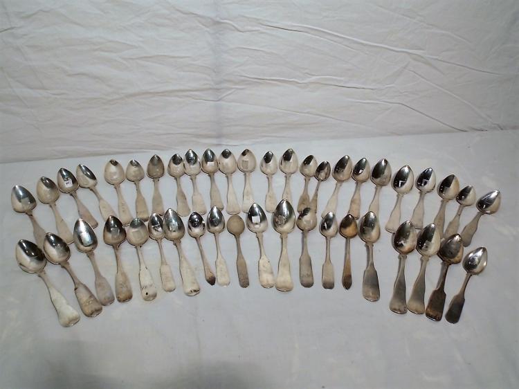 44 COIN SILVER SPOONS BY VARIOUS MAKERS