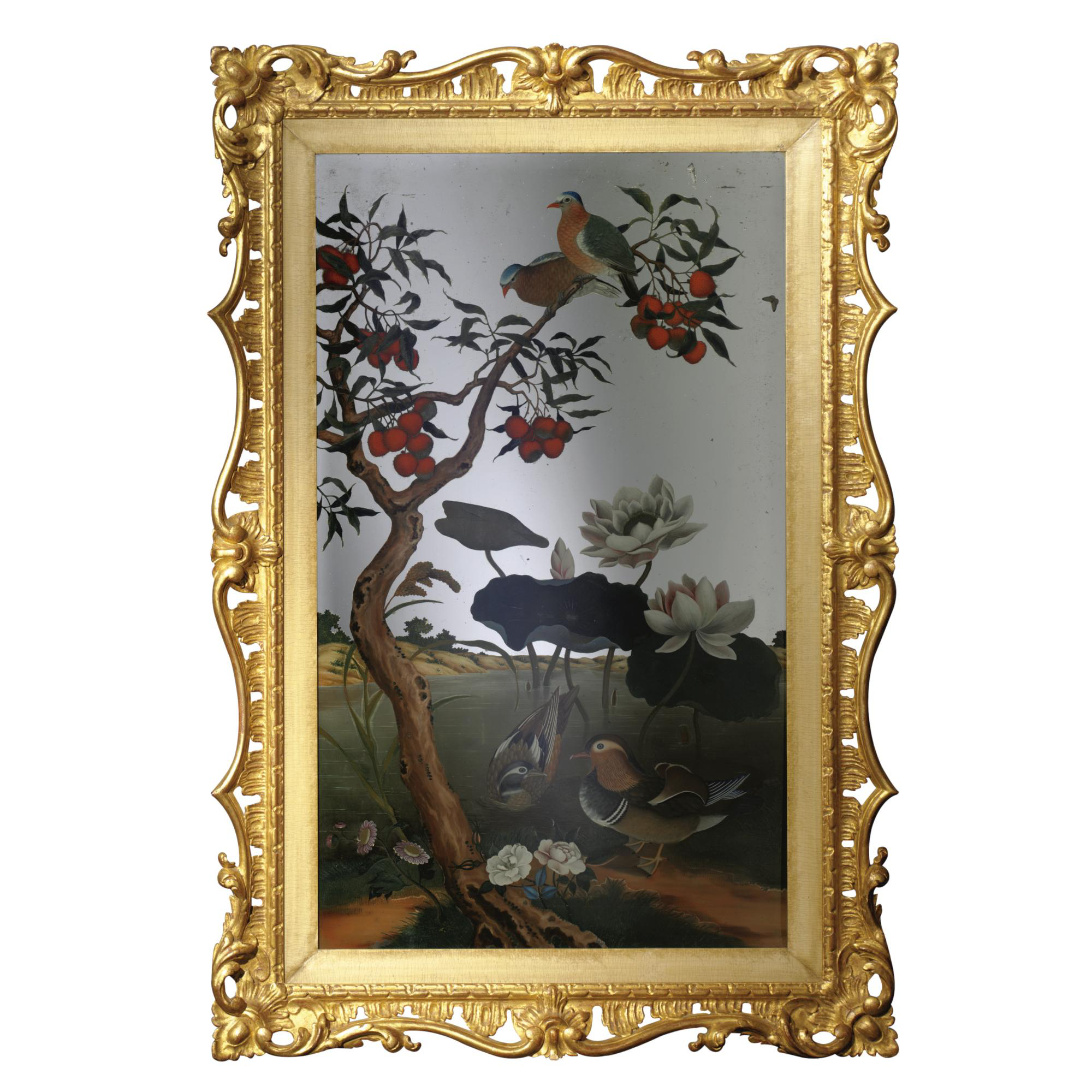 A late 18th Century Chinese reverse painted mirror